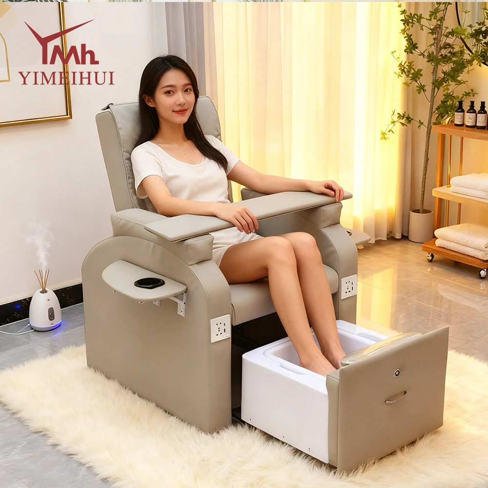 Nail Salon Equipment Black Leather No Plumbing Foot Spa Chair Luxury Electric Reclining Pedicure Chair