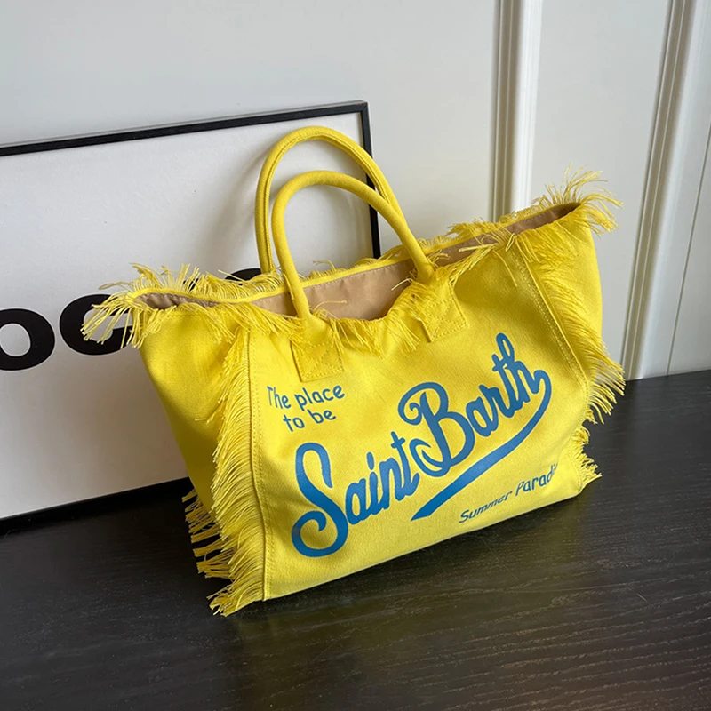 

Изысканная пляжная сумка большой вместимости в европейском и американском стиле, дорожная сумка ручной работы с кисточками и джинсовым принтом, большая сумка