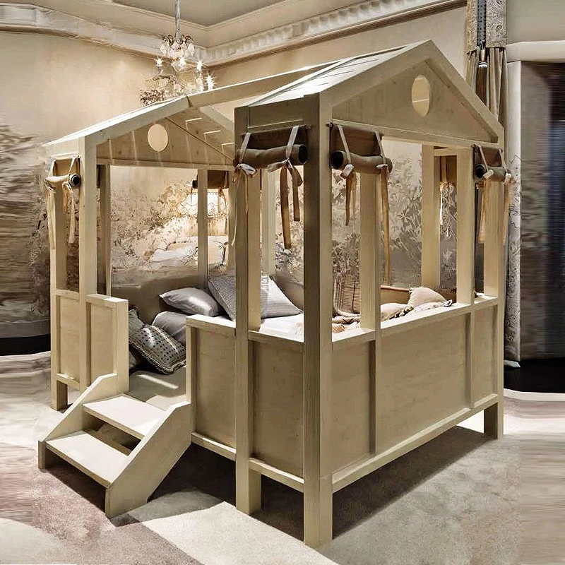 سرير منزل للأطفال، منزل شجرة بسيط من الخشب الصلب، طراز رعوي أمريكي للأطفال d، صبي يكون د
