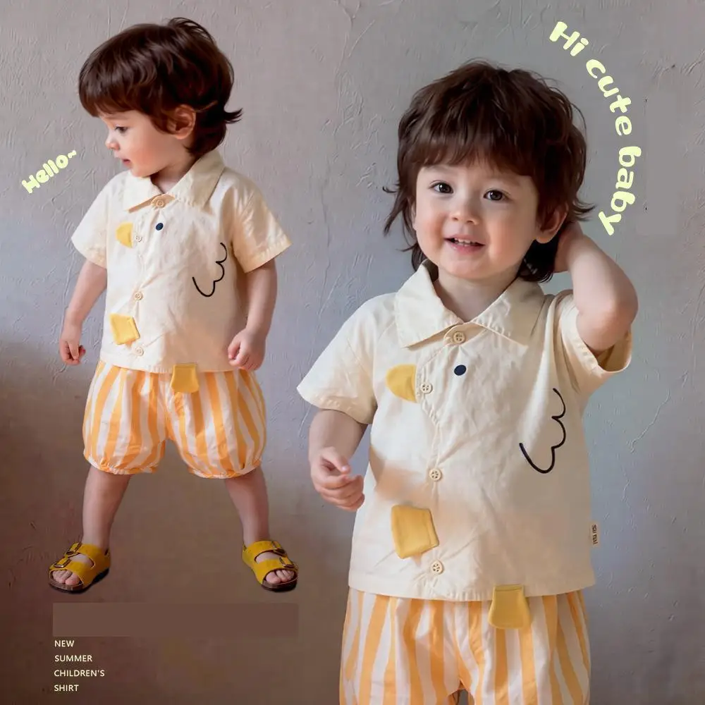 2026 Summer New Baby Short Sleeve Shirts Cotton Boys Girls Cute Cartoon Lapel Tops Infant Casual Shirts Toddler Clothes