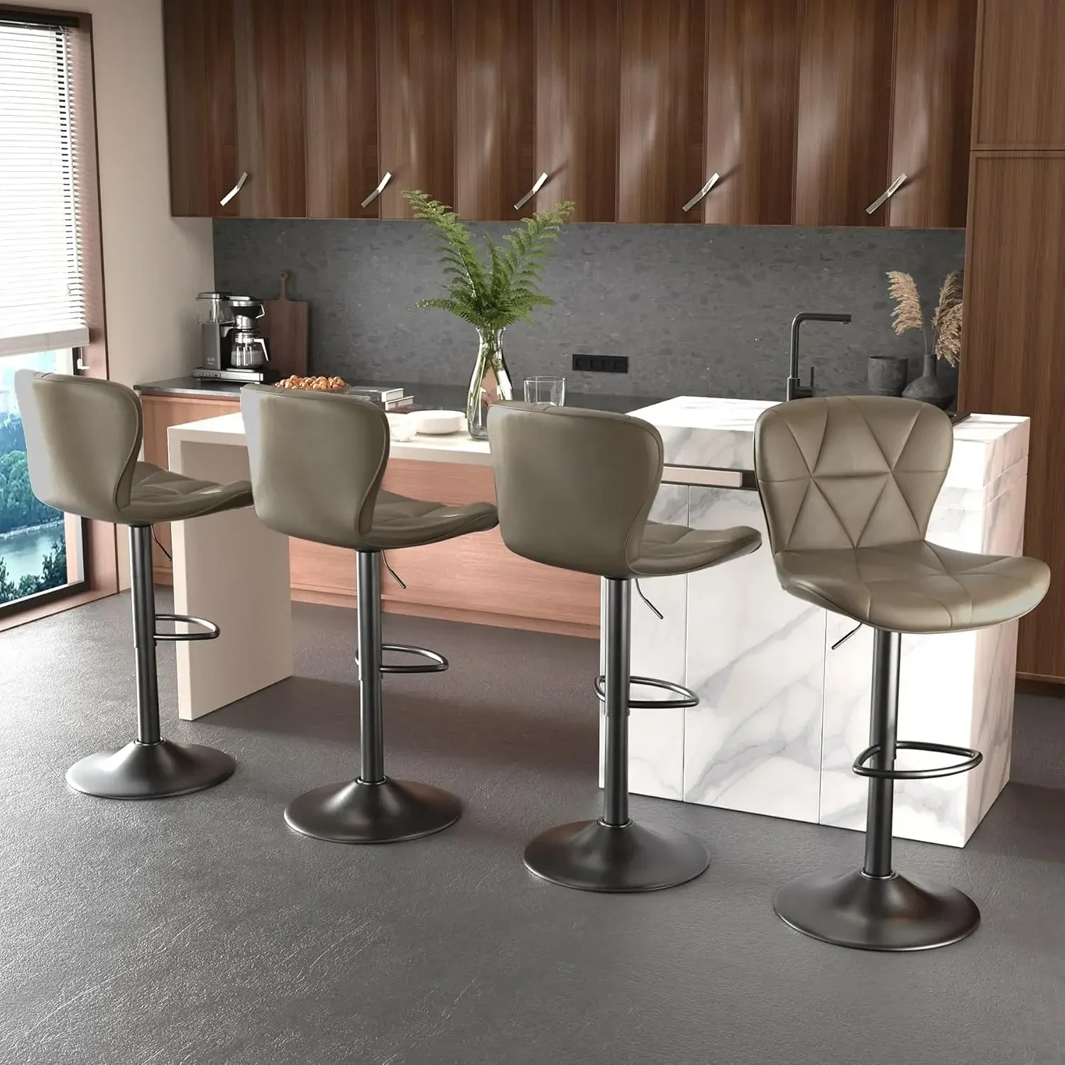 [Discounted Price!]BestsellerModern Bar Stools Set of 4, Adjustable Faux Leather Upholstered Swivel Bar Stools, Counter Height B