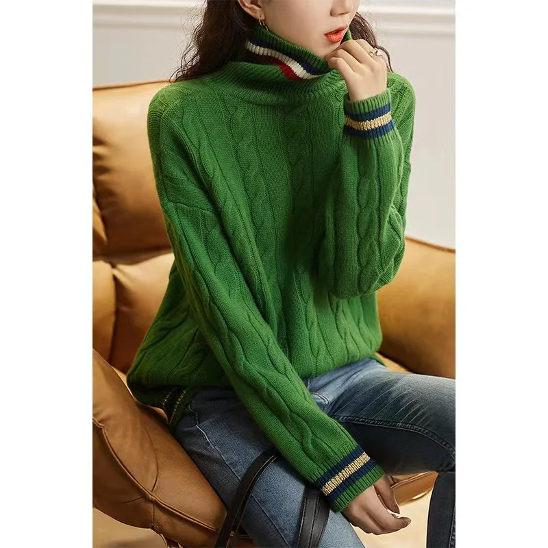 سترة بياقة مدورة فرنسية للنساء من Boweylun ، ملابس خارجية فضفاضة ، بلوفر للفتيات ، الخريف والشتاء