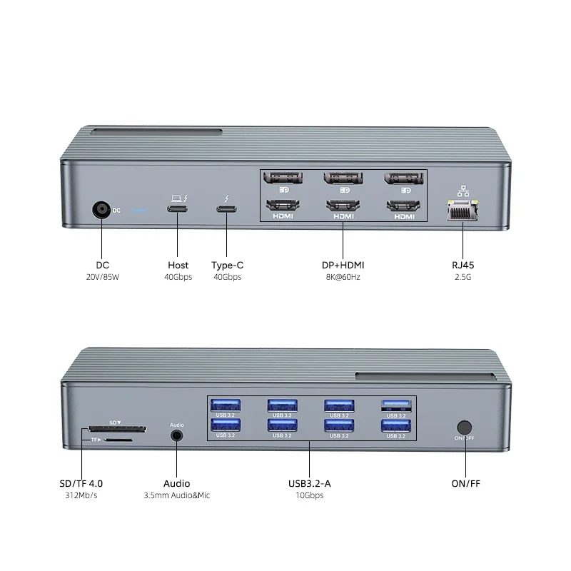 

PURPLELEC 4 40Gbps Type C Docking Station with USB 4 HUB 20 in 1 85W PD HDMI 4K 60Hz USB A3.2 Gen2 TF SD RJ45 2.5G
