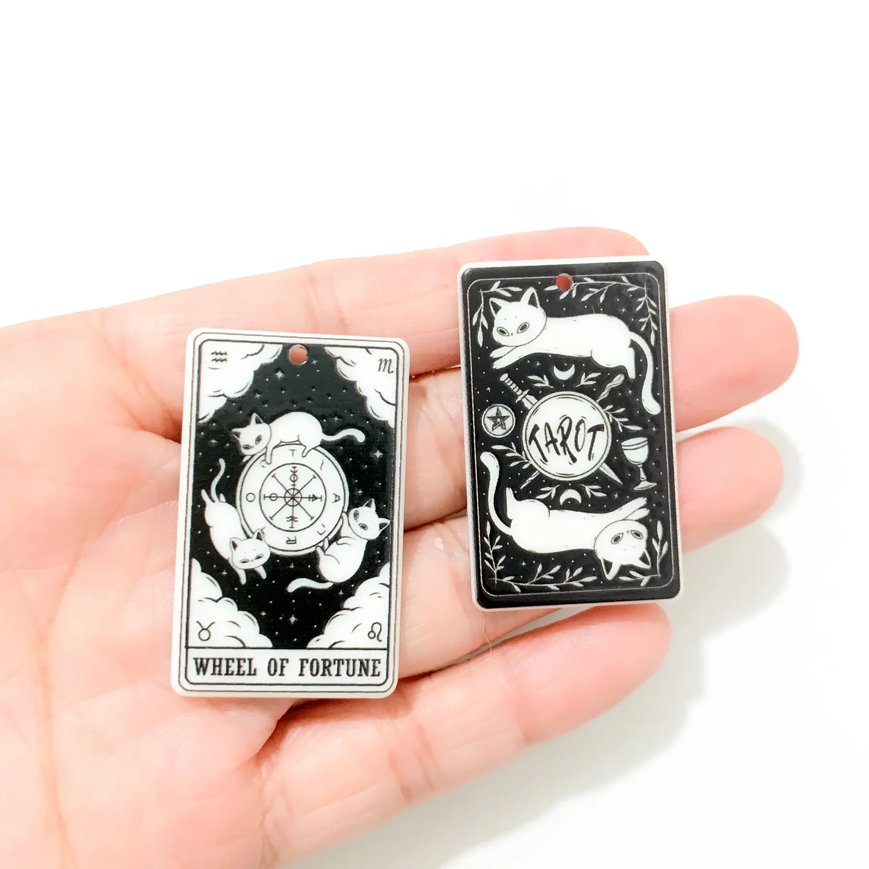 1 PC Cat Tarot Card Acrylic Charms Sun Hermit Emperor Fool Temperance Star Chariot Pendant Fit DIY Earrings Jewelry Making Gifts