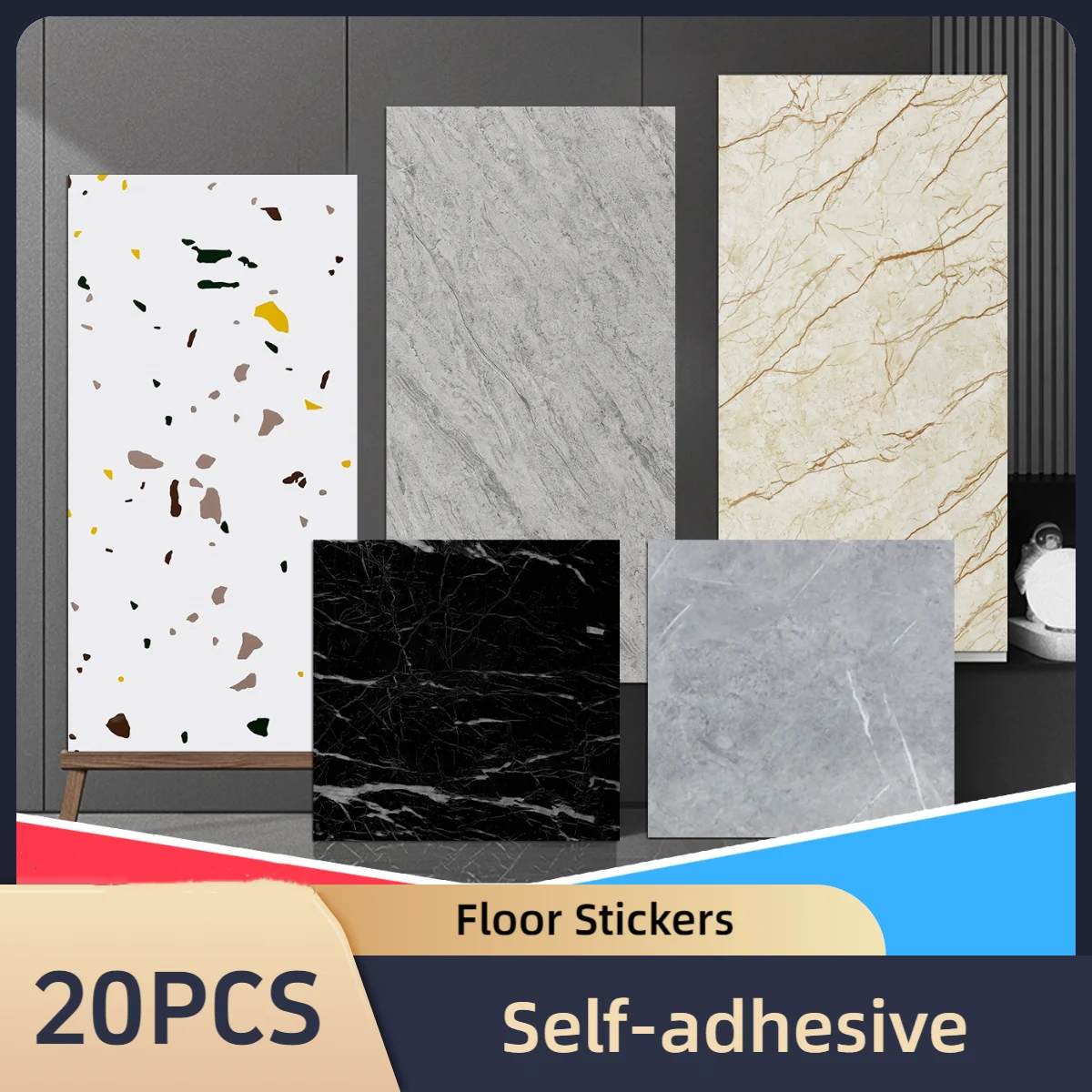 20/pcs PVC Imitation Marble Wall Stickers Self-adhesive Floor Stickers 30*30cm/30*60cm Waterproof living Room Decoration Decals