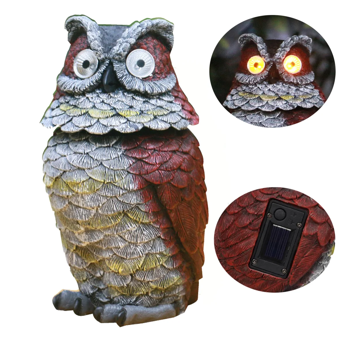 

Resin Simulation Owl Garden Decoration with Solar Light Glowing eyes Outdoor Animal Sculpture for Garden Yard Decor