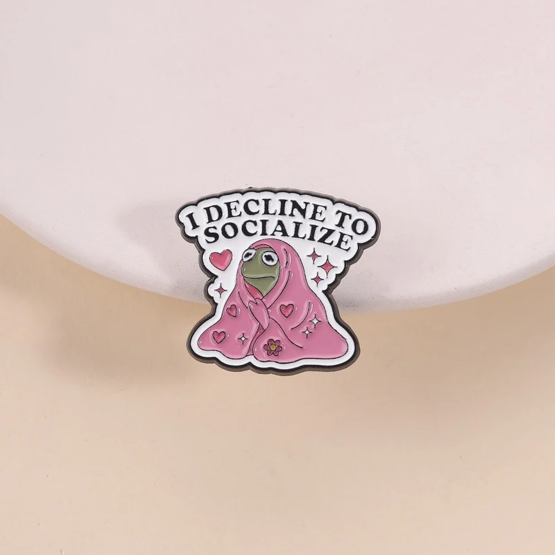 I Decline to Socialize Frog Pin Cozy Blanket and Cute Face Self Deprecating Humor for Shy People Casual Bag Accessory