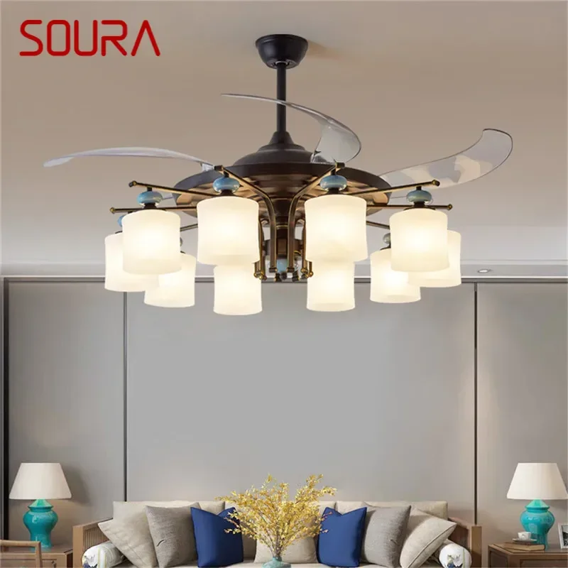 

SOURA Modern Stealth Fan Light Luxury Living Room Restaurant Bedroom Ceiling Fan Light Remote LED Electric Fan Light