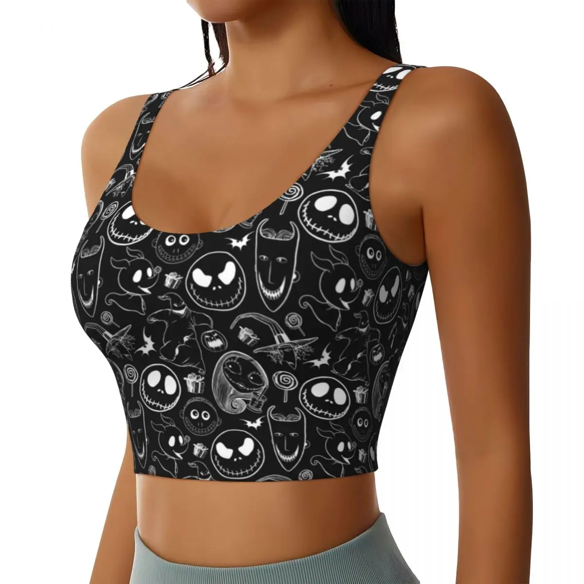 Custom Women's Nightmare Before Christmas Sports Bra Nightmare before Christmas High Impact Gym Workout Running Crop Tank Tops