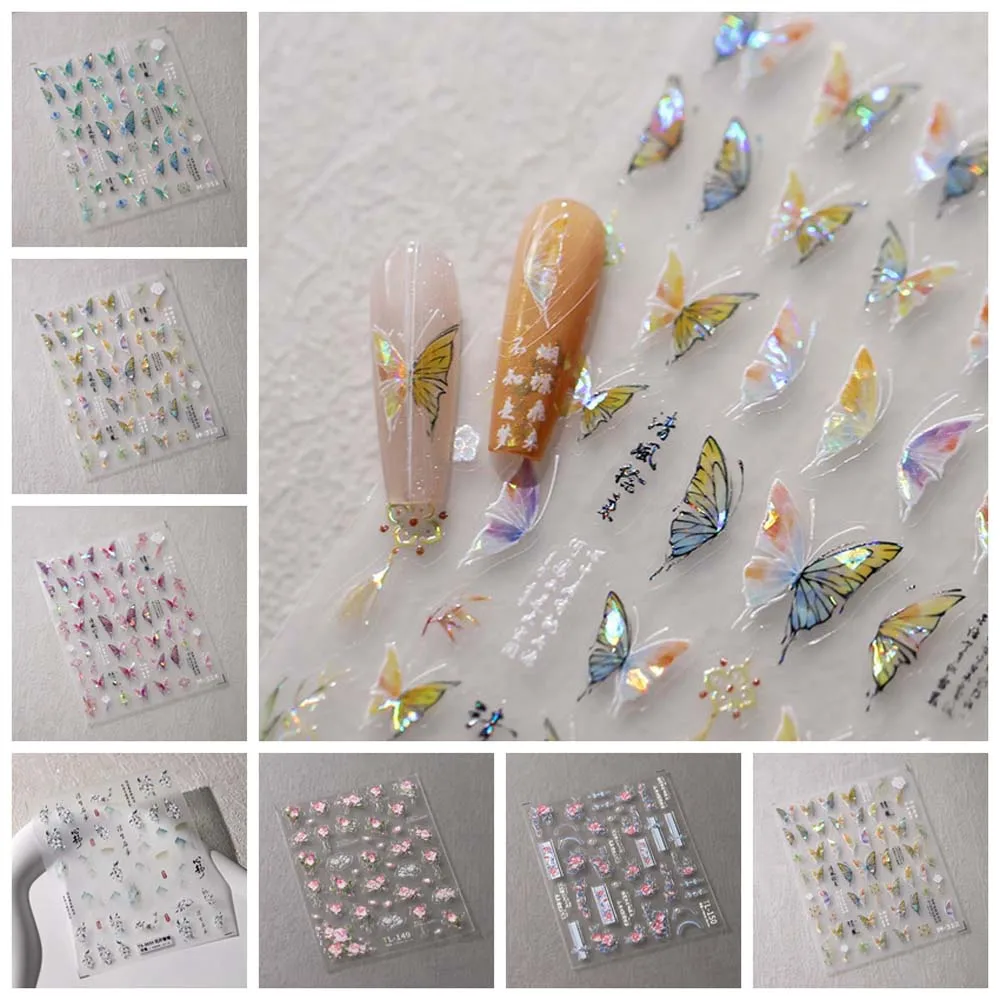 Parel Bloemen Chinese Nail Stickers Chinese Kalligrafie Vlinder Chinese Nagel Stickers Cheongsam Accessoires Bronzing