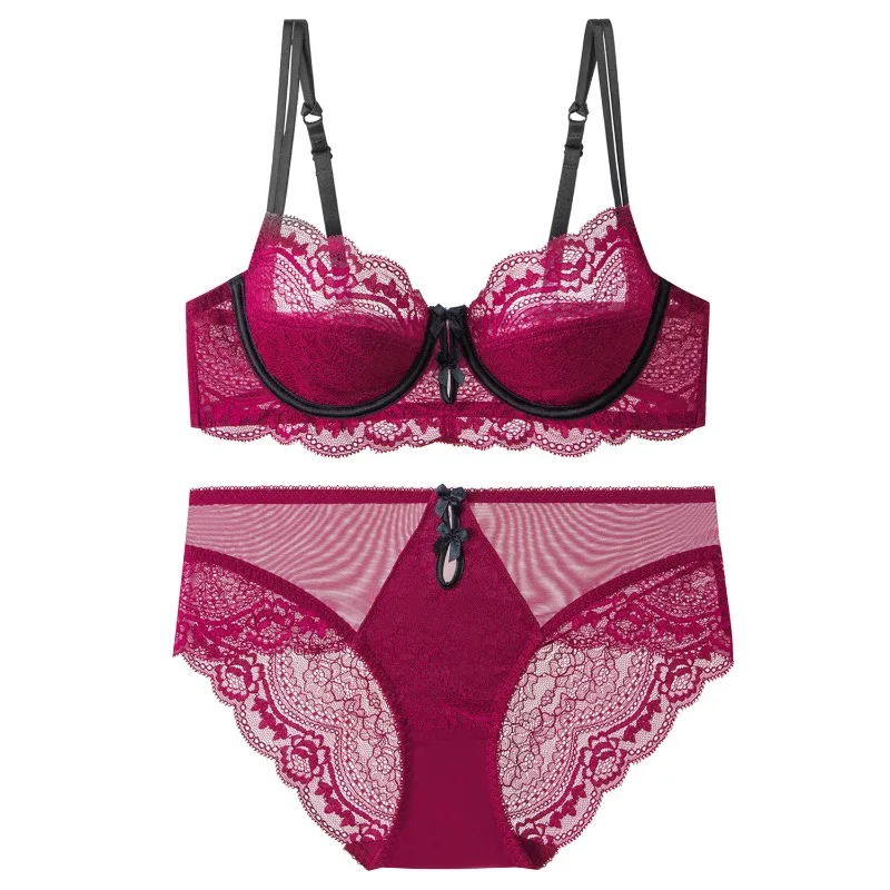 

European and American Sexy Underwear French Thin Pure Desire Big Chest Small Large Size Underwear Natal Year Red Lace Bra Cover