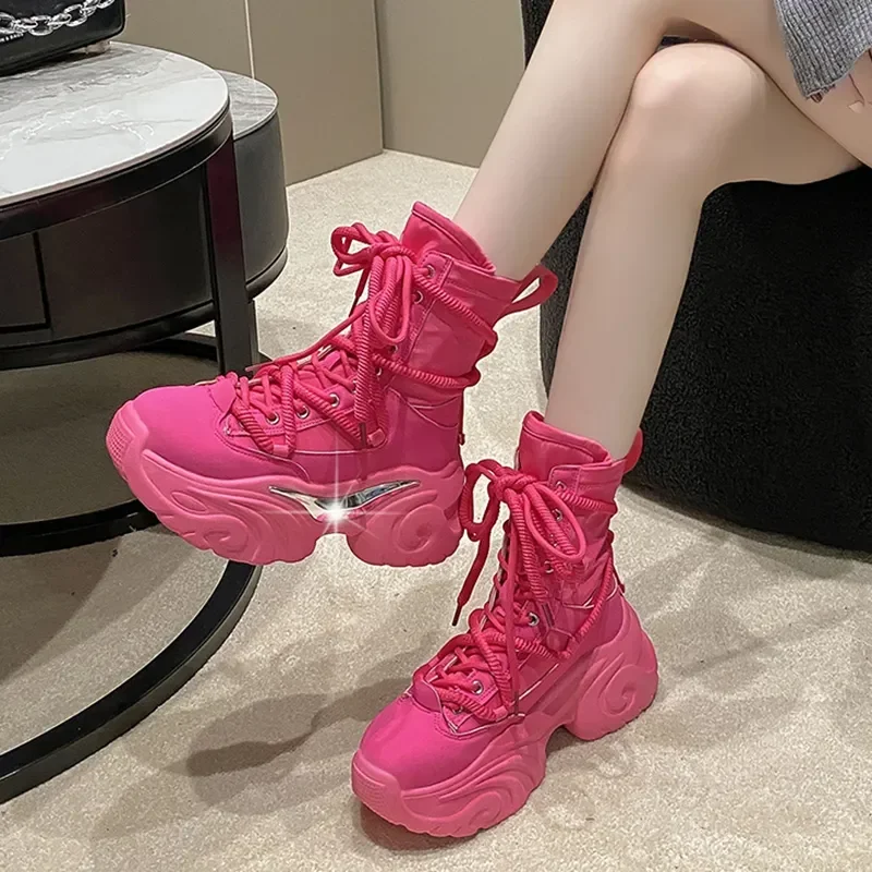 Chunky Platform Boots Woman Thick Bottom Punk Gothic Women Shoes Light Breathable Lace Up Ankle Boots Motorcycle Botas Mujer