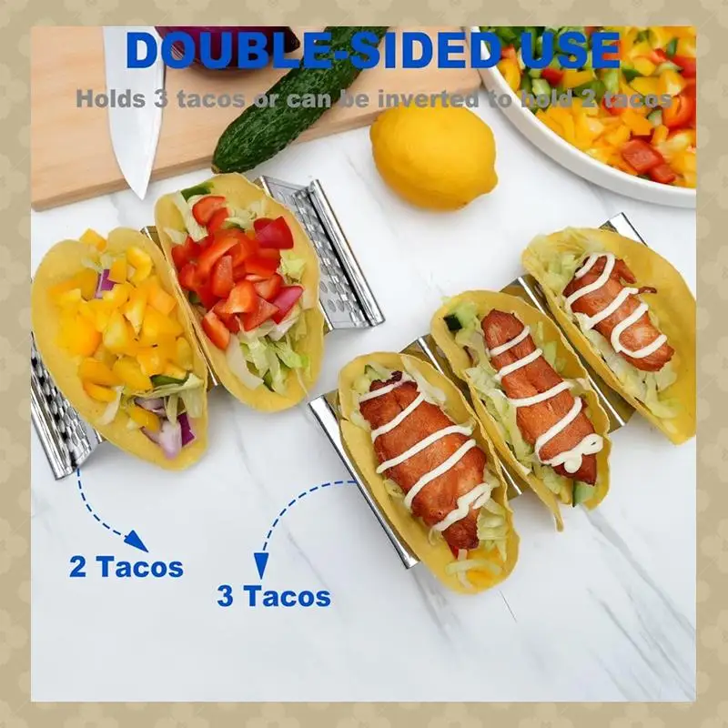 

AB45 Taco Holders Set Of 6, Stainless Steel Taco Holder Stand, Stylish Taco Shell Holders, Each Metal Taco Stands For 3 Tacos