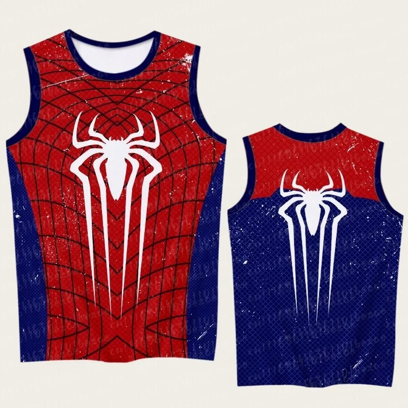 Eltern-Kind Spider Hero 3D-Druck Ärmelloses Tanktop, Rot-Blau-Goldenes Netzmuster Sporttrikot, 100% Polyester Atmungsaktiv – Detail 7
