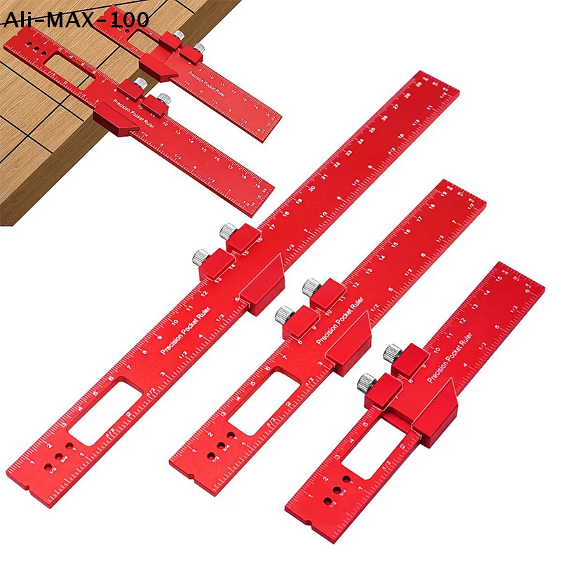 【MA3】T Type Pocket Ruler Inch Metric Measuring Tool With Slide Stop For Carpentry Marking Multi-function Measuring Aid Tool