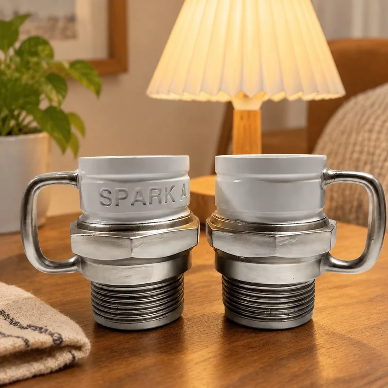 Ceramic Spark Plug Mug with Industrial Design, Perfect Gift for Car Enthusiasts at Home, Office, or Workshop