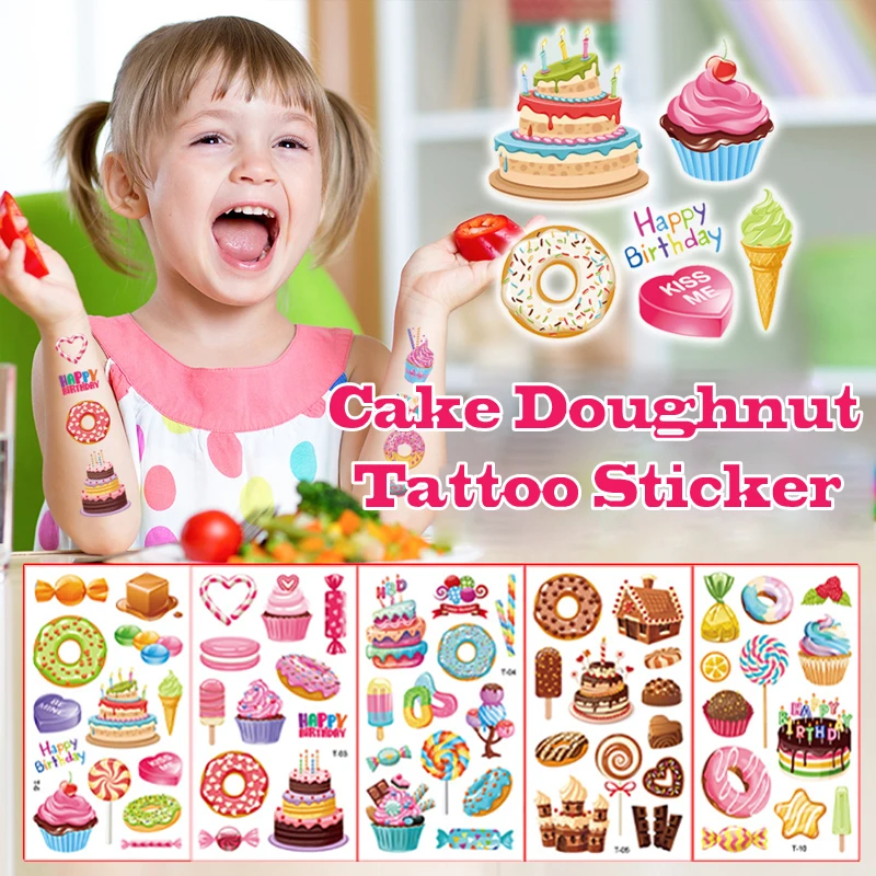 10 PCS New Donut Tattoo Stickers Waterproof and Sweat Proof Stickers Birthday Party Candy Children Tattoo Stickers