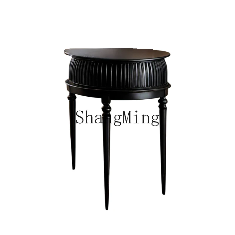 

ZYY solid wood entrance cabinet semi-round table black medieval entrance hall entrance table living room side table decoration