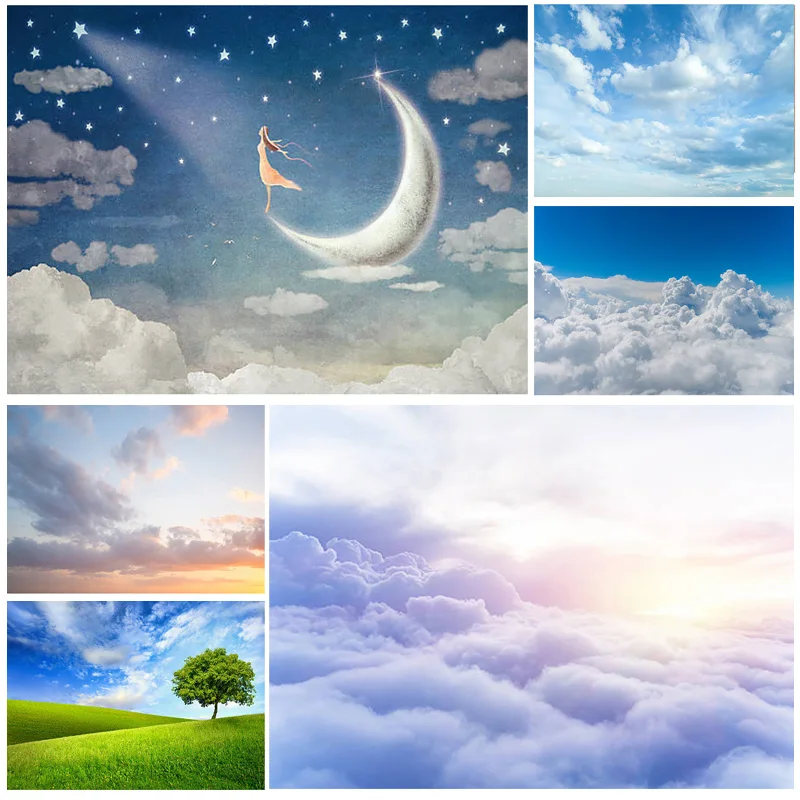 

SHUOZHIKE Natural Scenery Photography Background blue sky and white clouds meadow Travel Photo Backdrops Studio Props TKYD-03