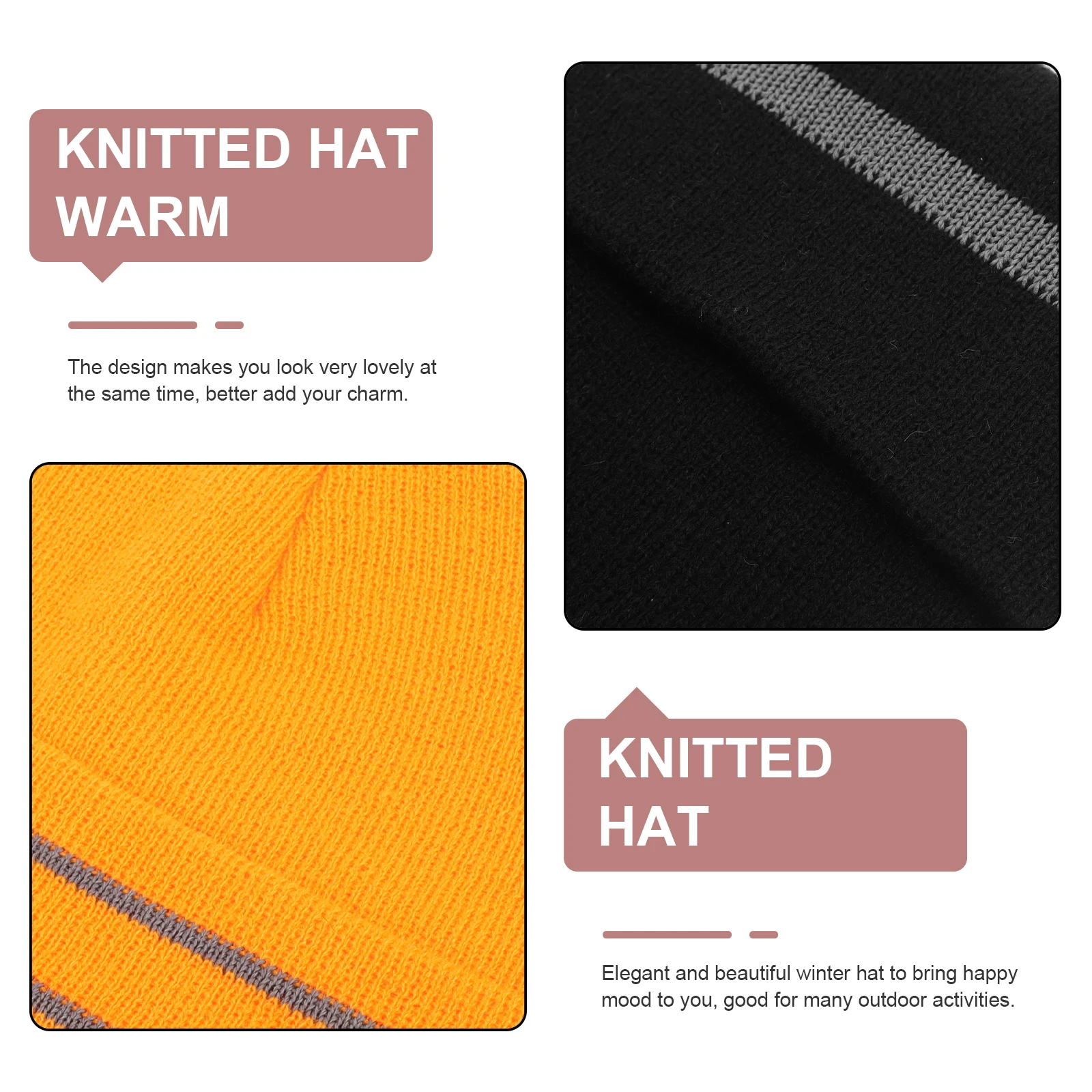 

4 Pcs Warm Wool Hats Knit Caps for Men Women Green Black Winter Beanies Fluorescent Reflective Striped Soft Comfortable