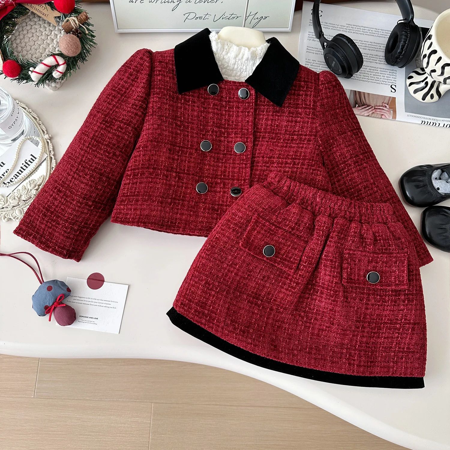 

Girls Thick Clothes Sets Winter Children Down Warm Coats Skirts Party Dress Suit For Baby Thick Outfits Kids Woolen Costume 6 7Y