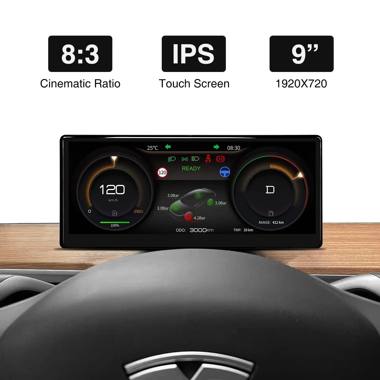 9 In Wireless/Wired Carplay Android Auto Bluetooth Head Up Dashboard Display For Tesla Model Y 2019-2024 & Model 3 2017-2023
