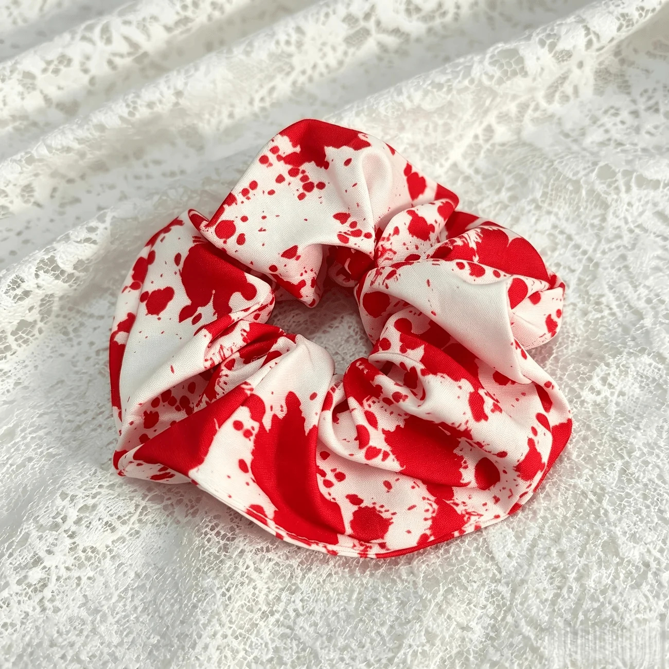 3pcs Blood Splatter Print Satin Scrunchie, Gothic Halloween Hair Tie, Horror Cosplay Hair Accessory