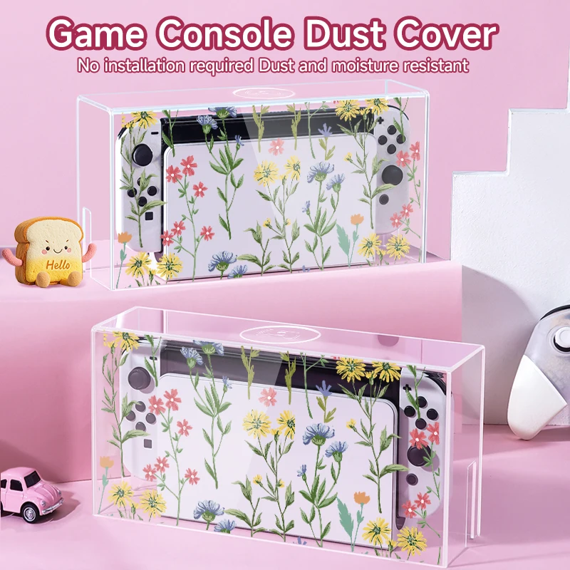Eine transparente Acryl-Staubschutzhülle für Switch NS/OLED-Spielekonsolen, die Sturz- und Kratzschutz ermöglichen.