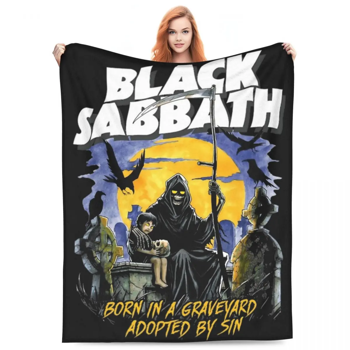 Retro Black Sabbaths Rock Band Blanket Velvet Bedding Heavy Metal Throw Blankets Comfortable Warm for Outdoor Plush Thin Quilt