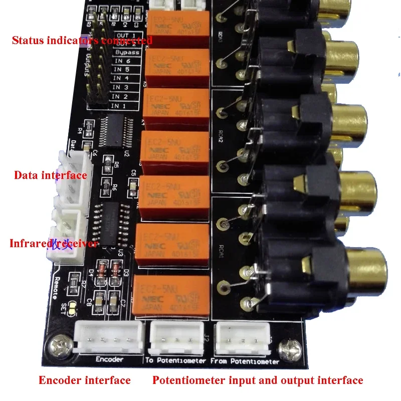 Lusya Remote Sound Source Switching 6-way Audio Input 2 Way Output Signal Selector Switching Encoder Board E3-009