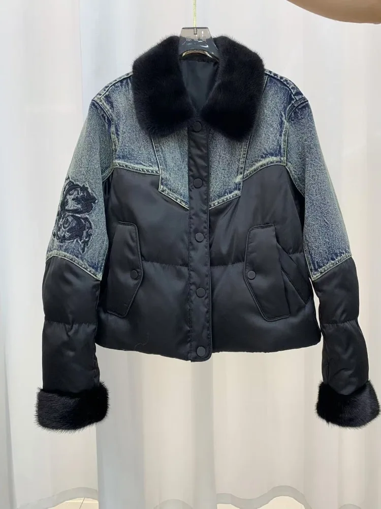 Women Goose Down Inner Lid Coat New Winter Top Clothes Female Thickenwd Warm Real Mink Fur Collar Fluffy Puffer Jacket