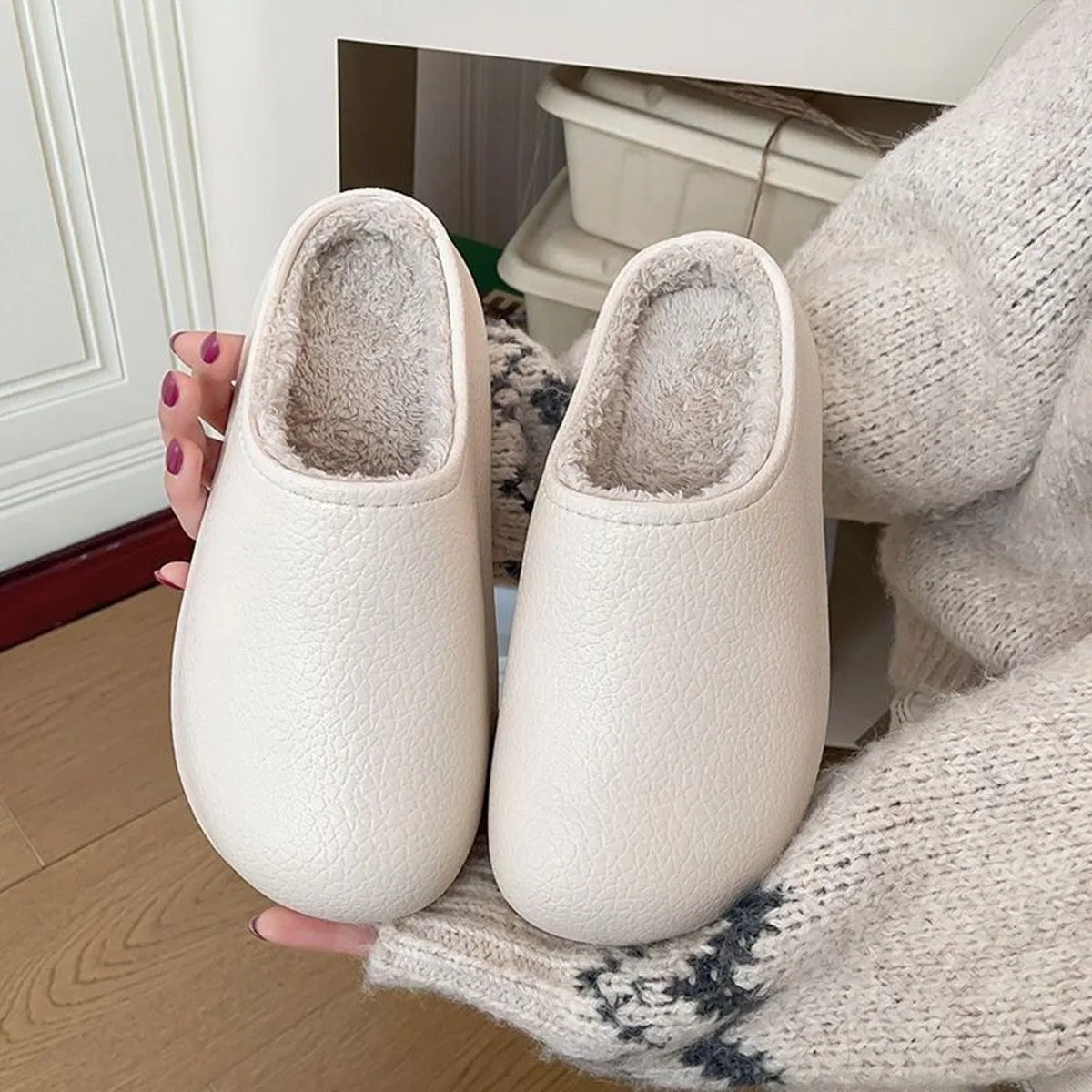 Damen Eva Wasserdichte Winter-Hausschuhe, Bequeme Fleece-gefütterte Outdoor- und Indoor-Baumwollschuhe, Weiche Plüsch-Antirutsch-Warmes Schuhwerk – Detail 8