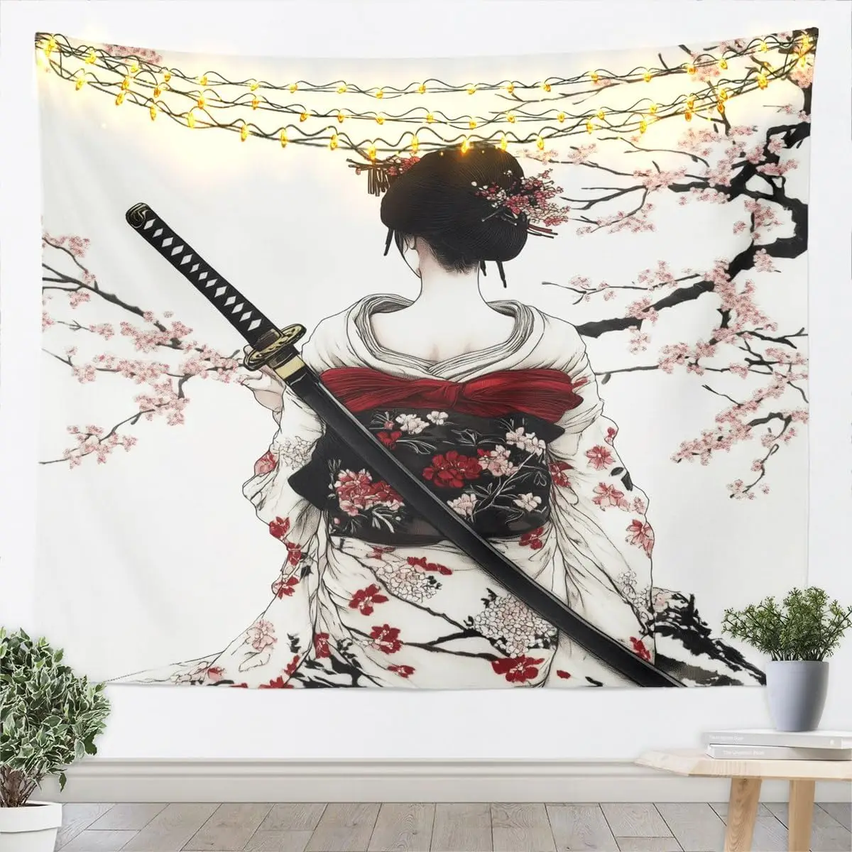 Boys Girls Japan Style Tapestry Japanese Geisha Wall Art Cherry Blossoms Wall Hanging Blanket Kids Teens Bedroom Decor