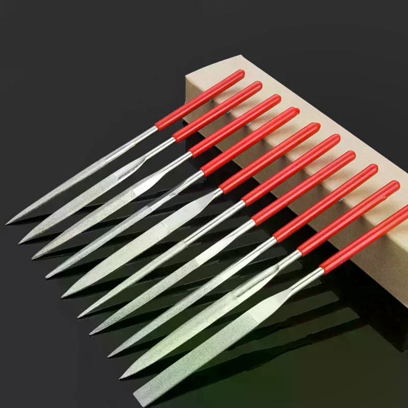 10pc Diamond Needle File Set 3x140mm Mini Needle File Kit for Stone Glass Metal Carving Craft Hand Tools Needle File Set