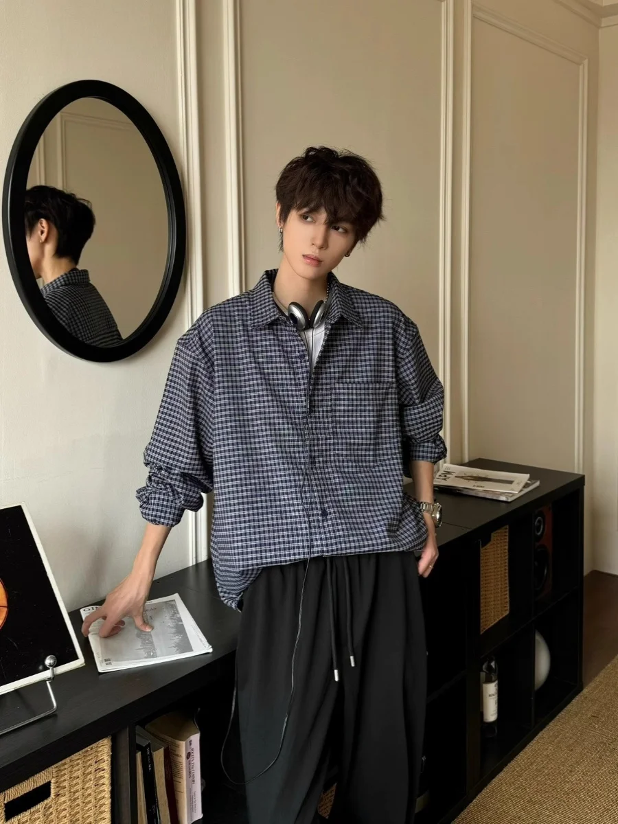 

Retro Loose Long Sve irt Plaid Pattern ex Spring Lazy Sle Casual Loose Fit Faionable irt for Youth Daily Wear