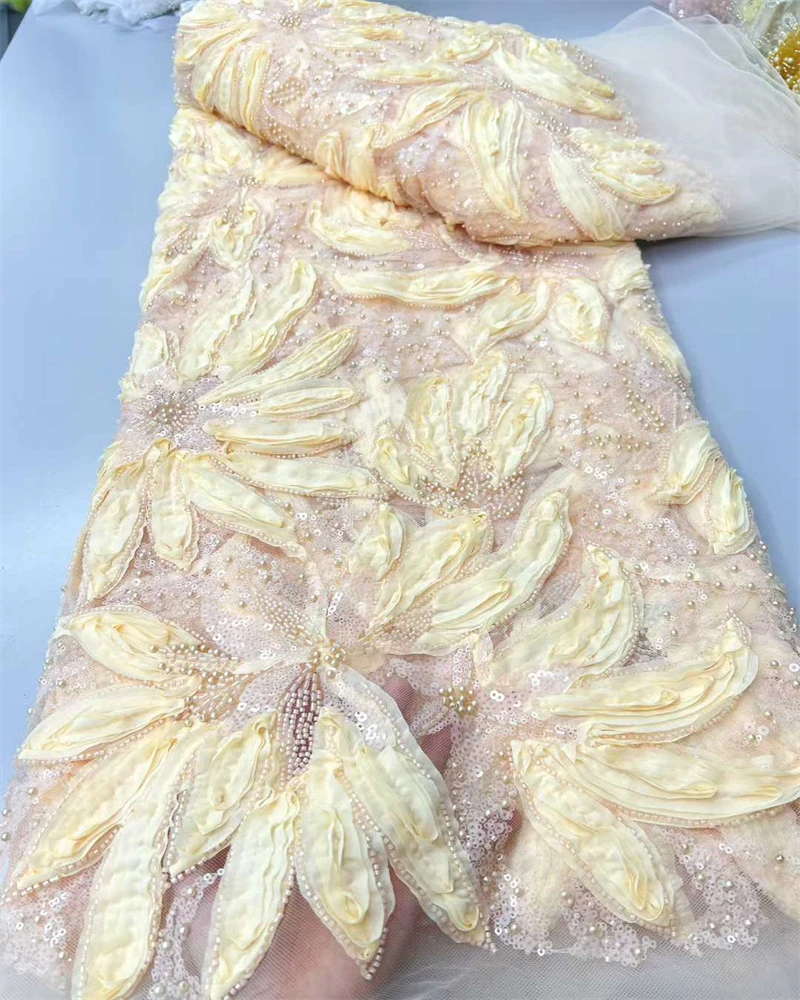 

African Sequins Beaded Lace Fabric High Quality French Nigerian Style Embroidery for Wedding Dresses 2026