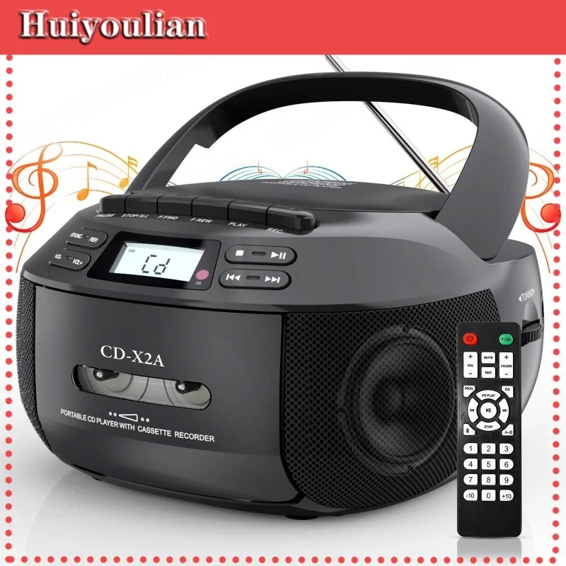 Reproductor de casetes portátil, altavoz estéreo Bluetooth, reproductor de música MP3, reproductor de CD, reproductor de cintas, radio AM/FM