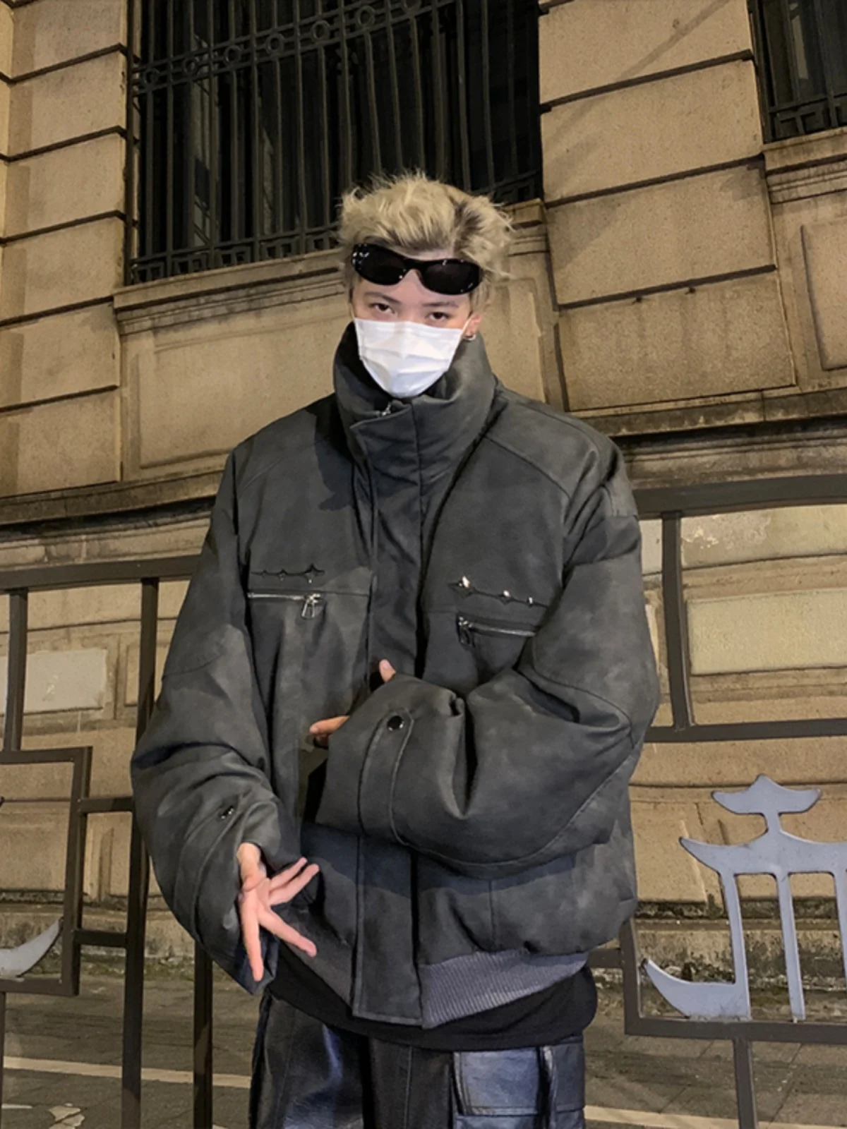 

Зимняя куртка Thiened для мужчин, черная, из искусственной кожи, хлопковая рабочая одежда, винтажная, теплая, с воротником-стойкой, длинными рукавами, на молнии