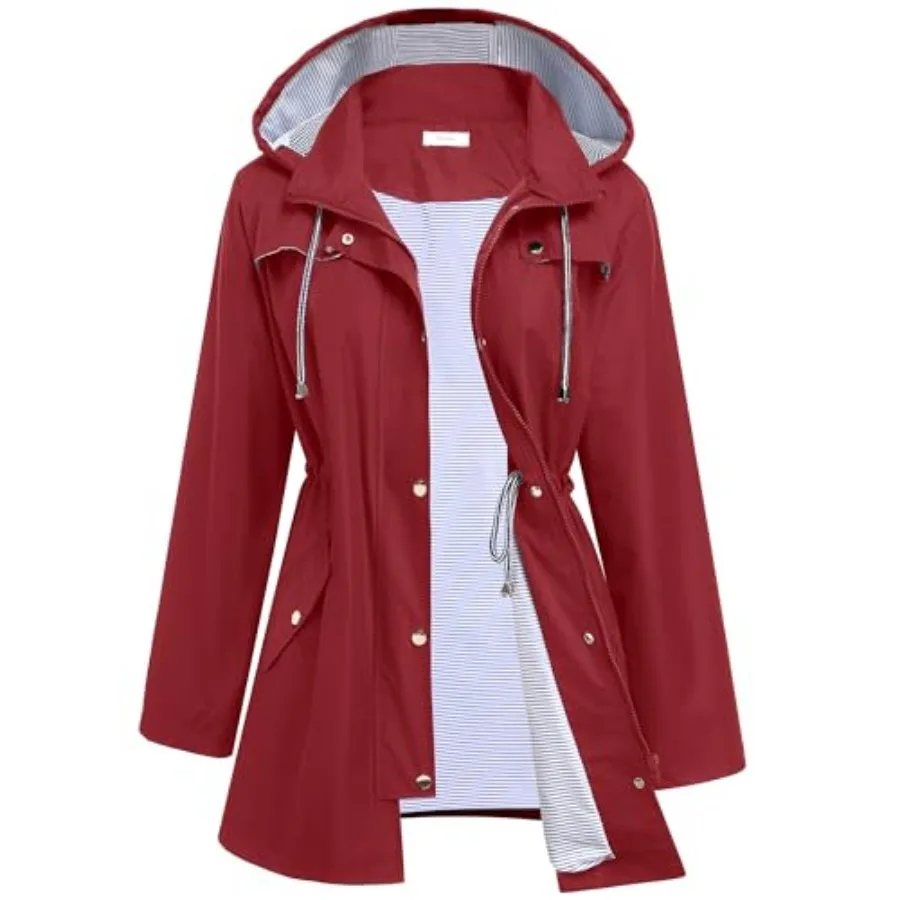 Hount Women Rain Jacket Lightweight Waterproof Raincoat Lined Outdoor Hooded Windbreaker Trench Coat