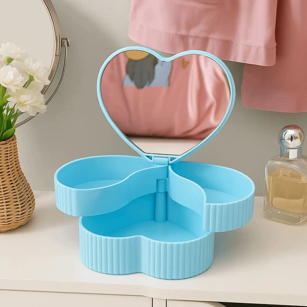 Rotating Heart Shape Jewelry Boxes Large Capacity Double Layer Jewelry Organizer With Mirror Jewelry Display Box Gift Box