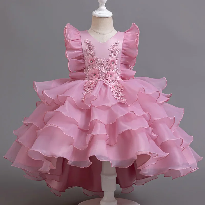 Fashion Flower Girl Dresses for Weddings Lace Mesh Sleevelss Birthday Dress Summer Children Girls Party Dress 2-12 Years