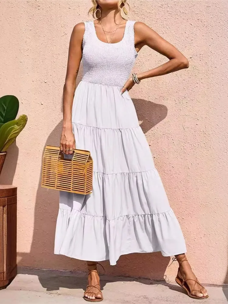 Letnia sukienka Maxi New Fashion O Neck Sleeveless Elegant Office Holiday Beach Party Dresses Robe Femme Women Clothes