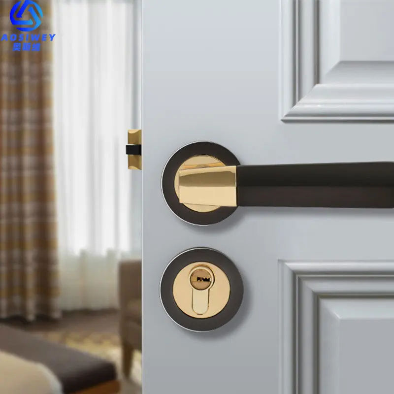 American Black Gold Door Lock Set Interior Bedroom Bathroom Silent Split Wooden Door Handle Lock Furniture Hardware