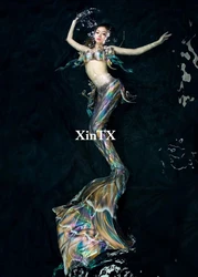 Jellyfish Big Shiny Mermaid Tail with Gilding Fabric For Adult Swimming Swimsuit Diving show Dress Beautiful Big Colorful Tails
