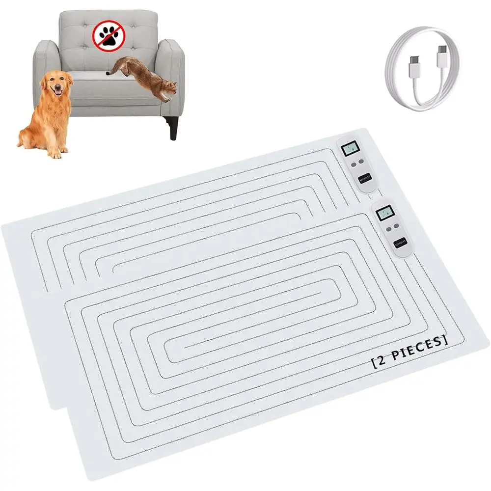 

Dual Rechargeable Shock Mats - Cat & Dog Repellent Pads, 3-Level Intensity, Protects Furniture & Surfaces