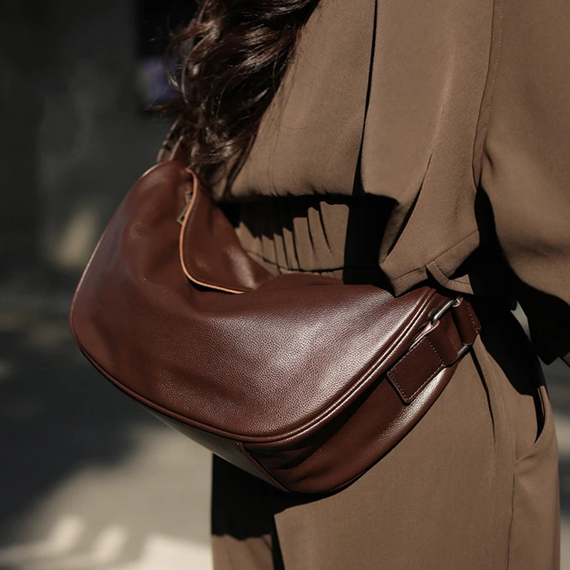 

Women's Cow Genuine Leather Handbags Ladies Soft Cowhide Retro Hobos Crossbody Bags Female Luxury Fashion Shoulder Bags For Lady