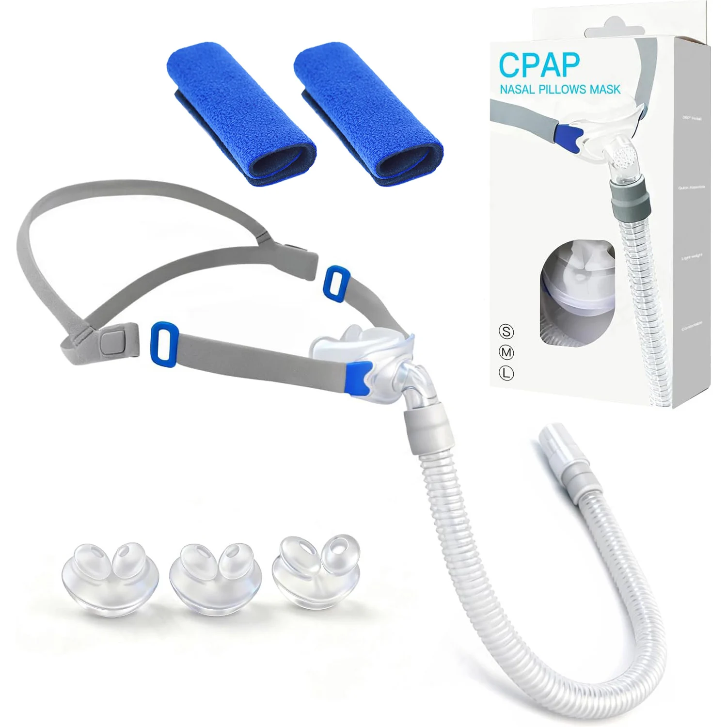 

Cpap Nasal Pillows Mask Universal Sleep Apnea Nasal Mask With Headgear For Cpap&Bipap Mask With S/M/L 3 Sizes Silicone Cushions
