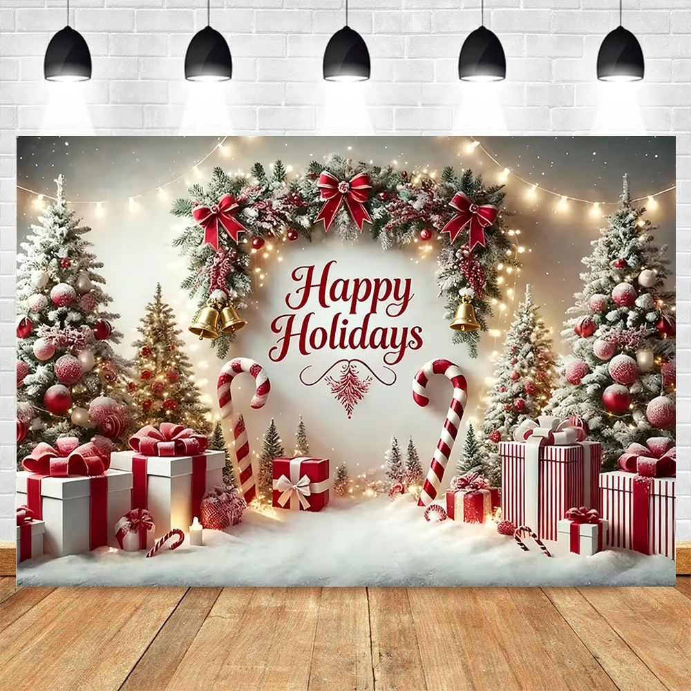 Christmas Decorations Photography Backdrops Candy Cane Gift Tree Bow Festive Kids Family Celebration Portrait Photo Backgrounds