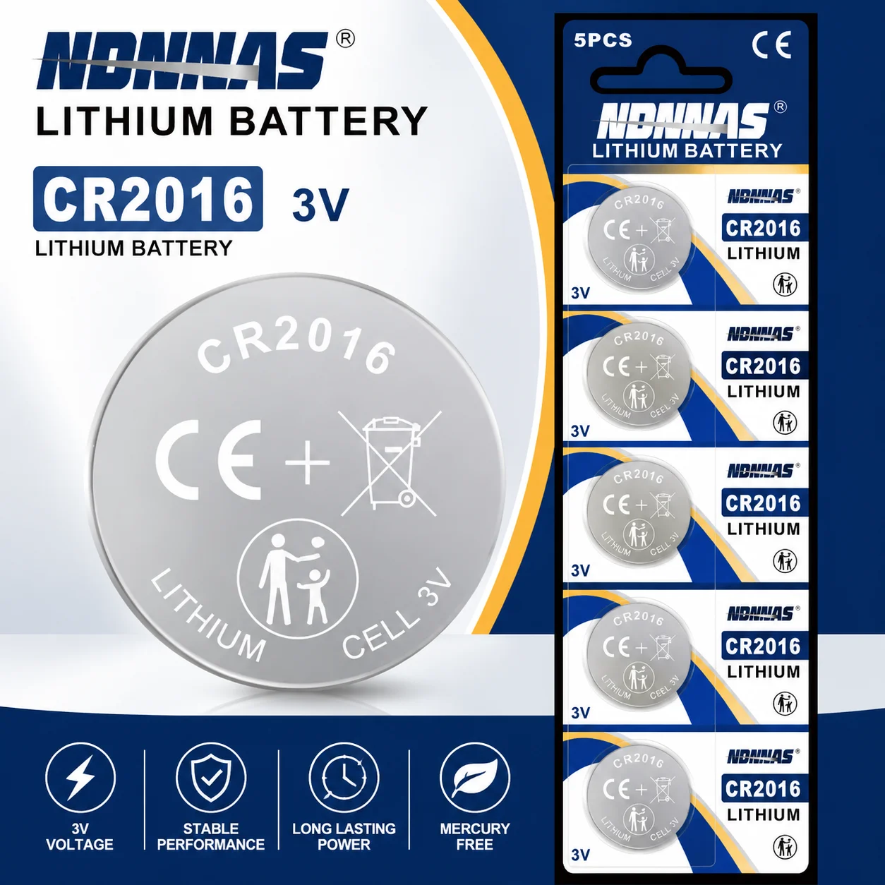

CR2016 3V Lithium Button Coin Battery, ReplacementforECR2016, Long Lasting High Capacity for Car Key Remote Watch Toy Calculator
