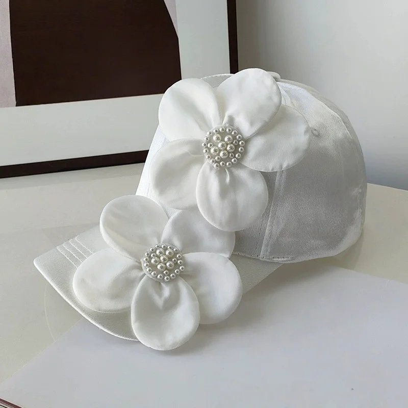 Women's 3D Pearl Flower Baseball Cap – Designer Fashion Sun-Protective Cap, Versatile and Stretchable